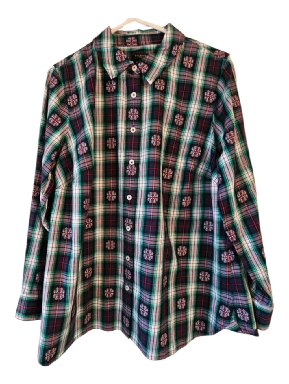 Talbot's Christmas Holiday Green Plaid Snowflake Button Up Women Size X